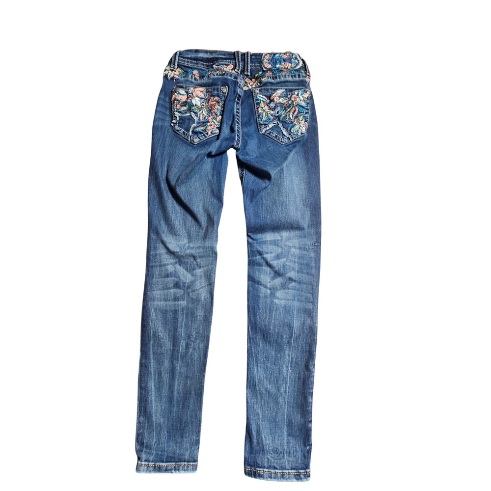 Grace in LA Floral Embroidered Skinny Jeans Womens 26x29 Boho Chic Festival - Picture 2 of 8